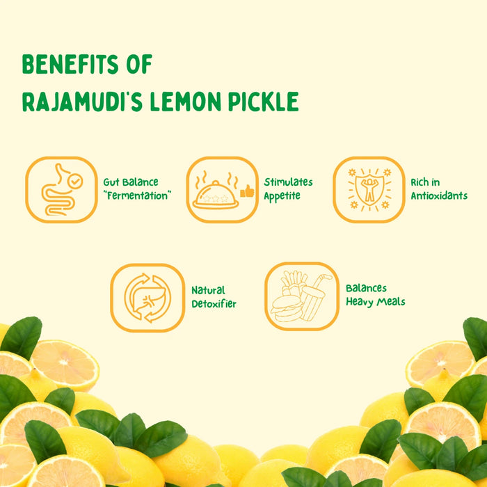 Rajamudi Organics Lemon Pickle 250g | Made with Organic Chilli & Turmeric | Traditional Taste | Rajamudi Organics