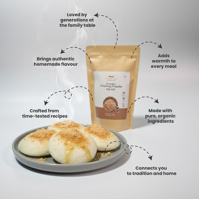 Rajamudi Organic Groundnut (Peanut) Chutney Powder | Traditional South Indian Spice Powder 250 gm | No Preservatives | Made with Fresh Roasted Peanuts & Channa | Healthy & Homemade Blend from Ancient Kitchen | High Protein, Gluten-Free & Guilt-Free