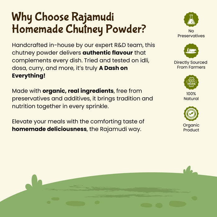 Rajamudi Organic Groundnut (Peanut) Chutney Powder | Traditional South Indian Spice Powder 250 gm | No Preservatives | Made with Fresh Roasted Peanuts & Channa | Healthy & Homemade Blend from Ancient Kitchen | High Protein, Gluten-Free & Guilt-Free