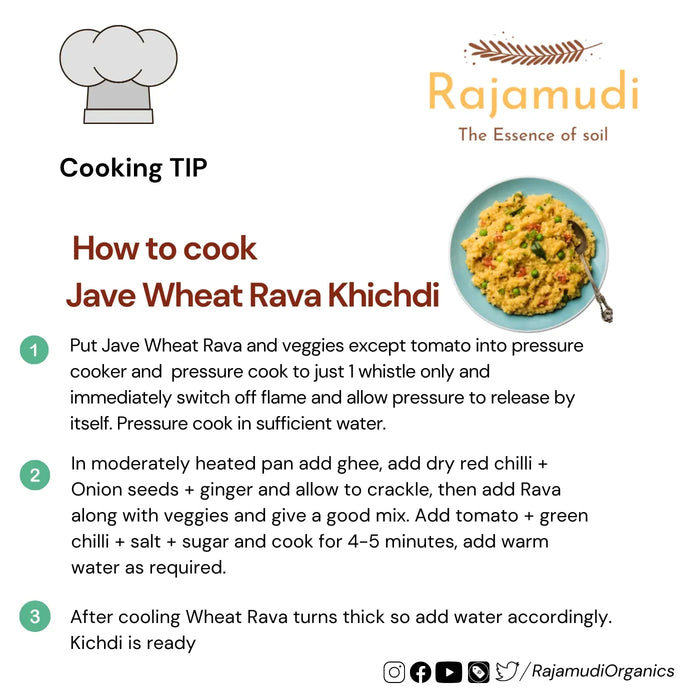 Organic Khapli Wheat Dalia / Java godhi rava By Rajamudi Organics