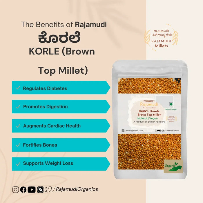 Organic Brown Top Millet ( KORALE ) - Rajamudi organic Millets | Rajamudi