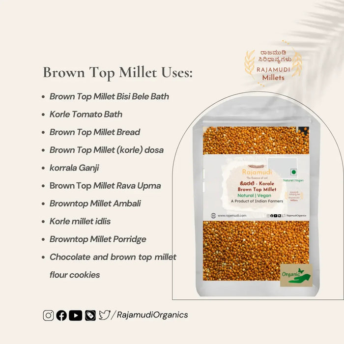 Organic Brown Top Millet ( KORALE ) - Rajamudi organic Millets | Rajamudi