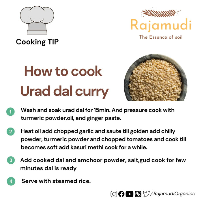 Organic Urad Dal / black gram Split skinless By Rajamudi Organics