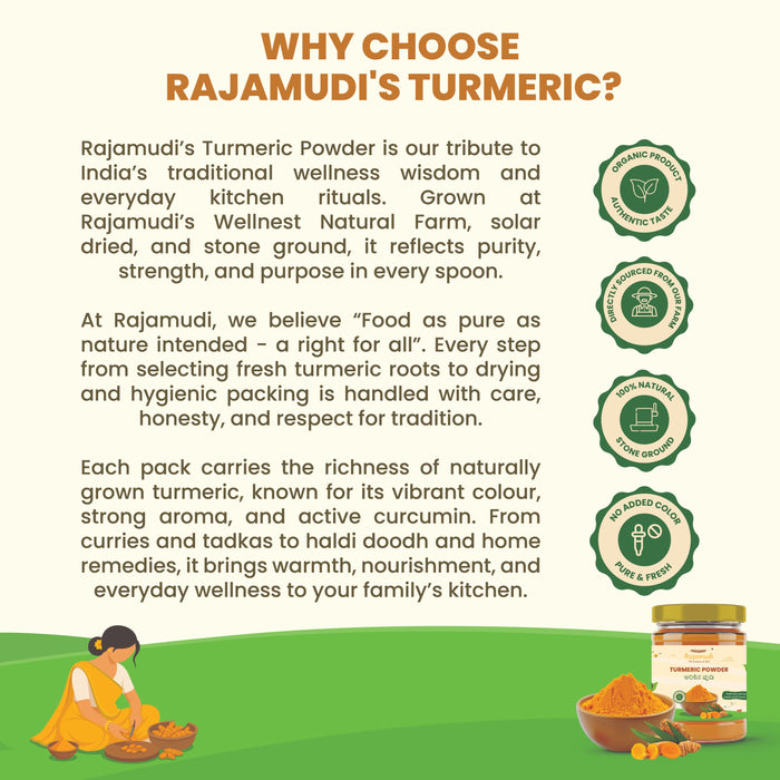 Rajamudi Organics Turmeric Powder — Certified Organic, Single-Origin Chittoor, Andhra Pradesh